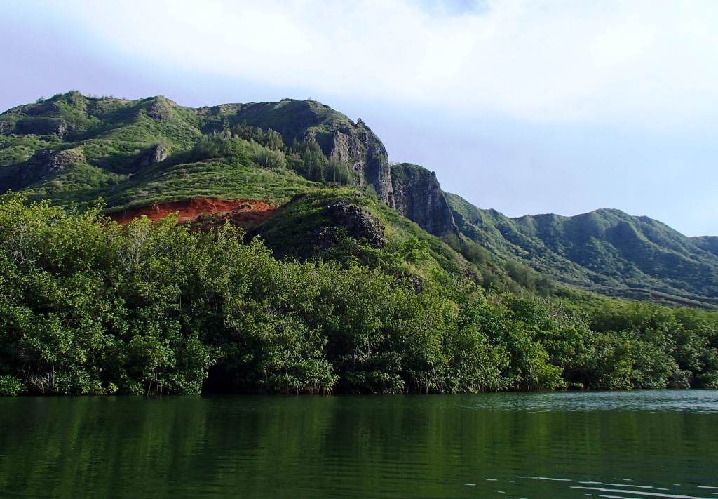 Water flows from the Ha‘upu Mountain Range to the Hulē‘ia River and then to the sea.